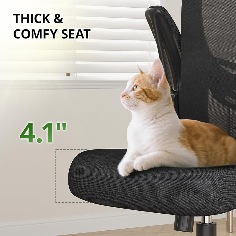 Ergonomic Office Desk Chair - 330LBS Capacity High Back Computer Chair With Lumbar Support, Flip-Up Armrests & Swivel (Ideal For Long Hours Work)