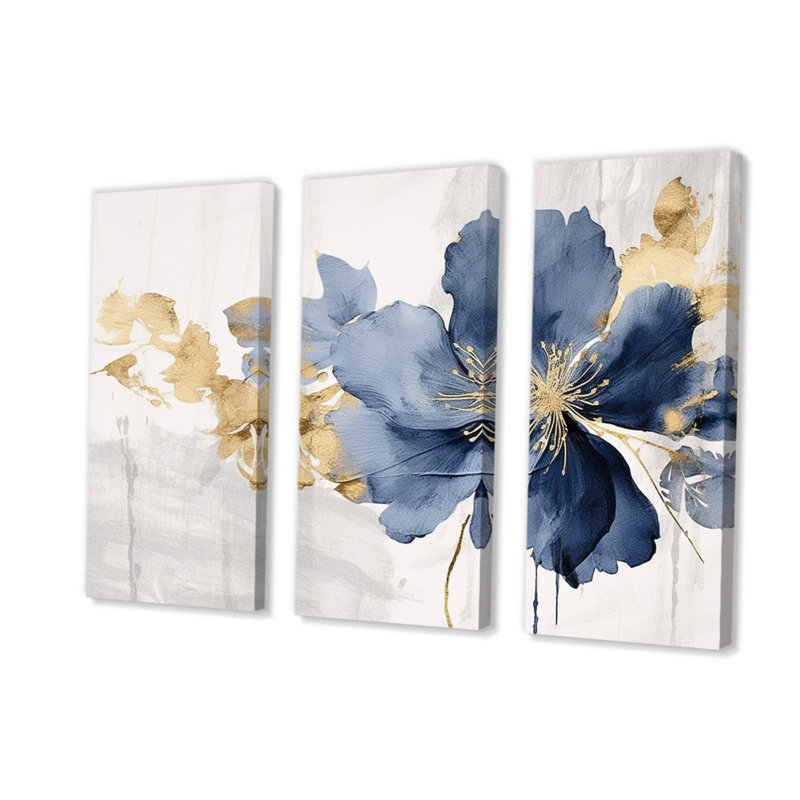 «Blue Hibiscus Tropical Harmony Flowers I» sur toile, reproduction de 3 pièces, H 40 po x l 60 po x P 1 po