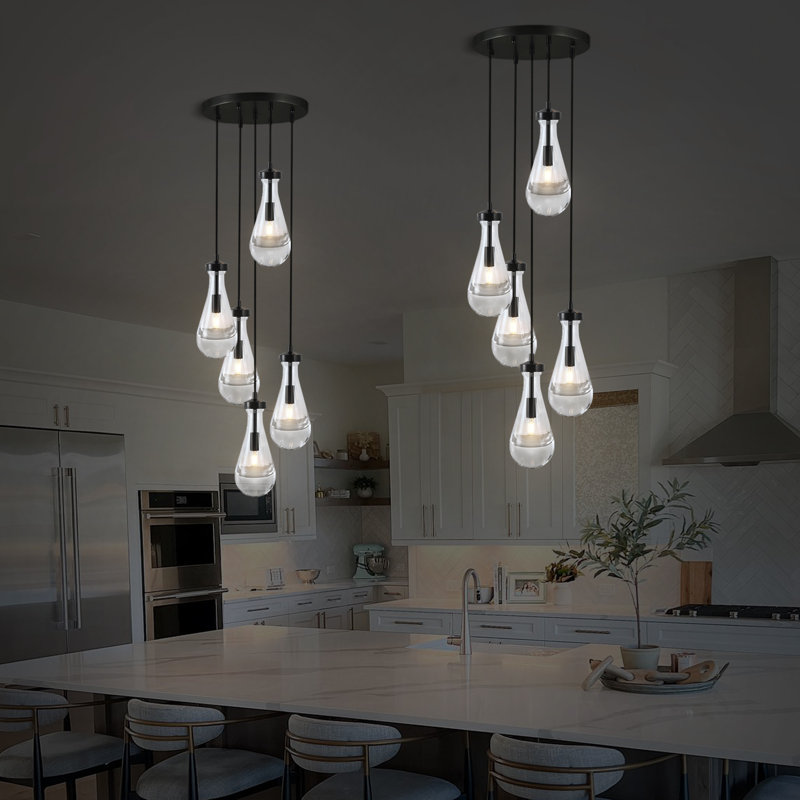 Lustre en verre massif réglable 100 lumières H 100 "H (100 ampoules incluses), Noir mat