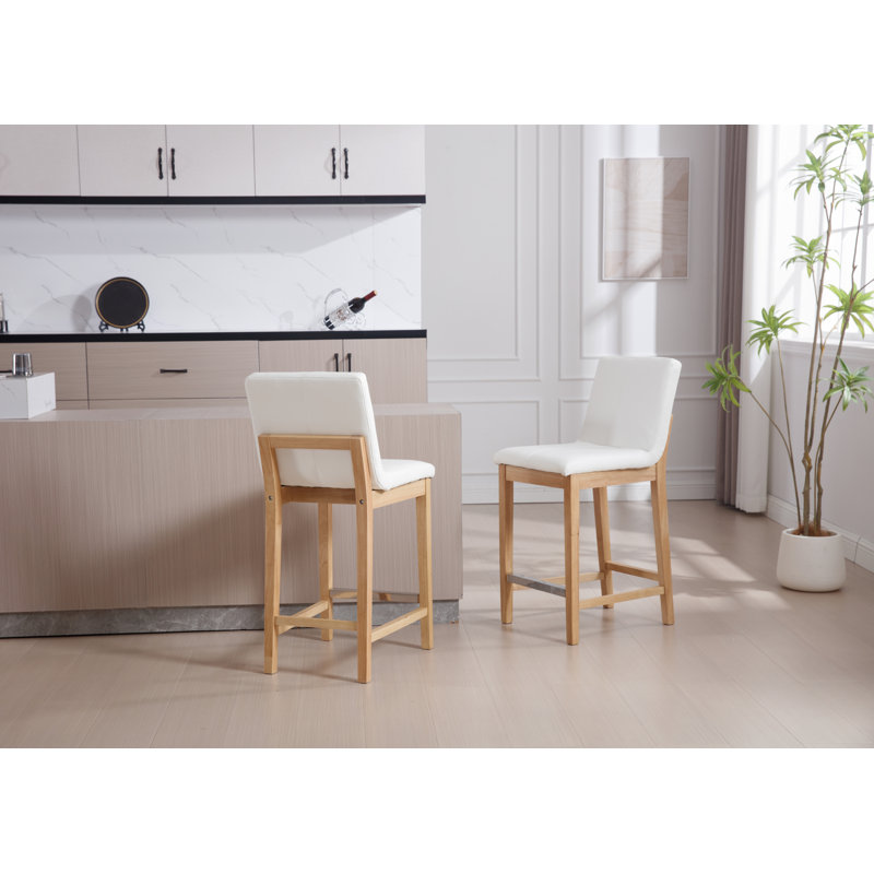 Alayha Upholstered 26'' Counter Bar Stools with Solid Wood Frame Set of 2, White