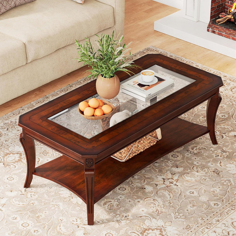 Traditional Coffee Table With Curved Legs, Glass