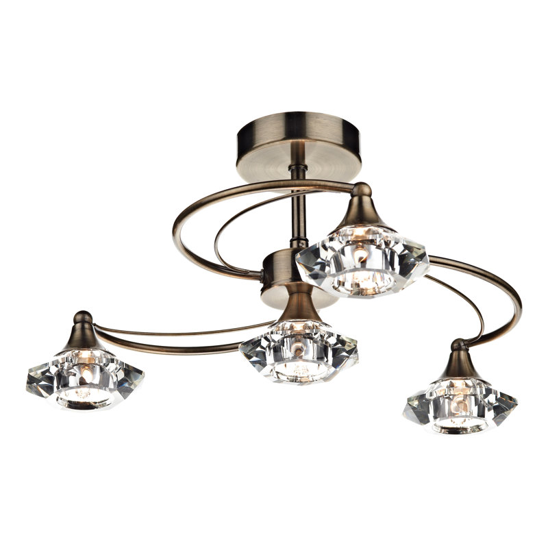 Greenhaw Glass Semi Flush Mount, Antique Brass