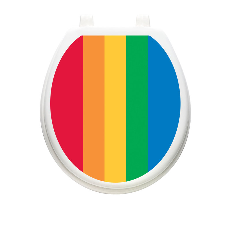 Adhésif décoratif de siège de toilette à rayures arc-en-ciel pour la jeunesse - Couvercle de vinyle autocollant statique