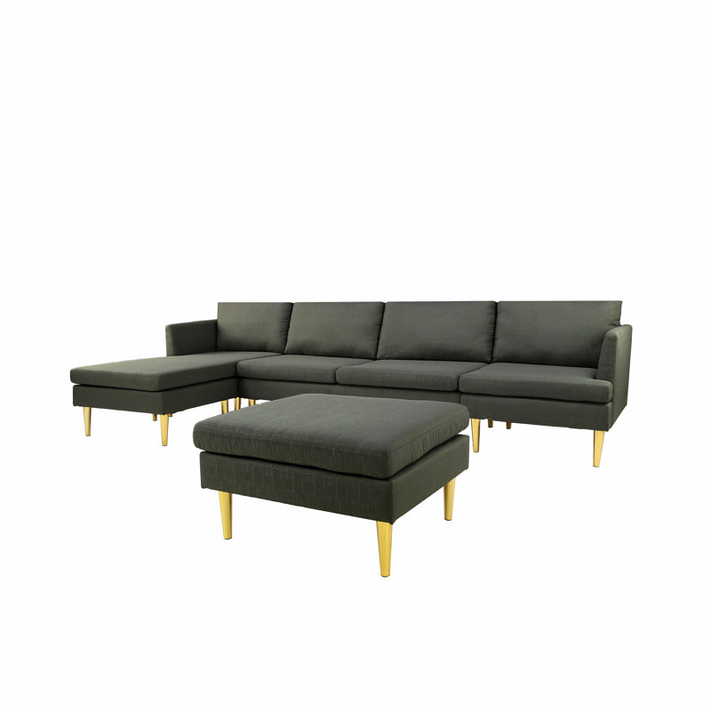 Karansingh Upholstered U-Shaped Sectional Symmetrical, Dark Gray 100% Polyester