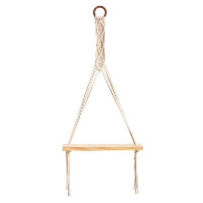 Macramé avec tablette murale en bois