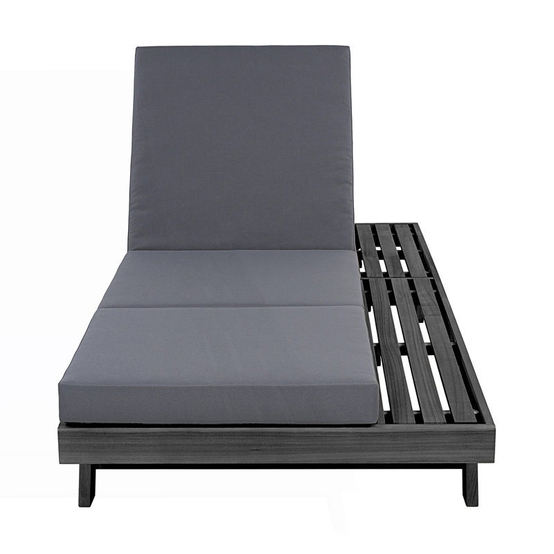 Lounge Chaise With Space On One Side And Cushion, Dark Gray, Black