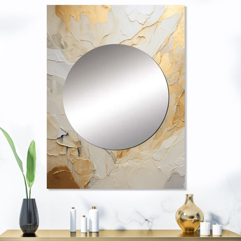 Drumack beige et or Glacier Stone Simplicity II - miroir de formes abstraites, miroir mural moderne unique, impression d'art en métal