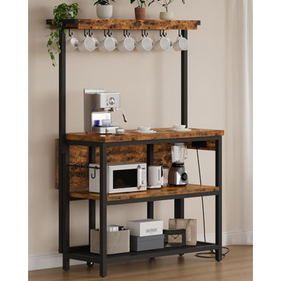 Kitchen Island With Power Outlet And USB Ports, Foldable Tabletop With Storage Shelves, Multi-Functional Coffee Bar And Dining Table For Living Room A by 17 Stories