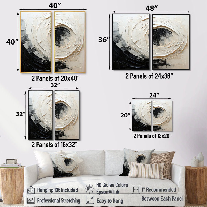 Minimalist Spiral - impressions d'art moderne sur toile 2 panneaux, 36" H x 48" W, Impression encadrée flottante, White
