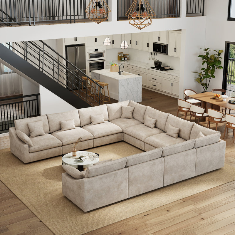 Upholstered U-shaped Symmetrical Sectional , Khaki