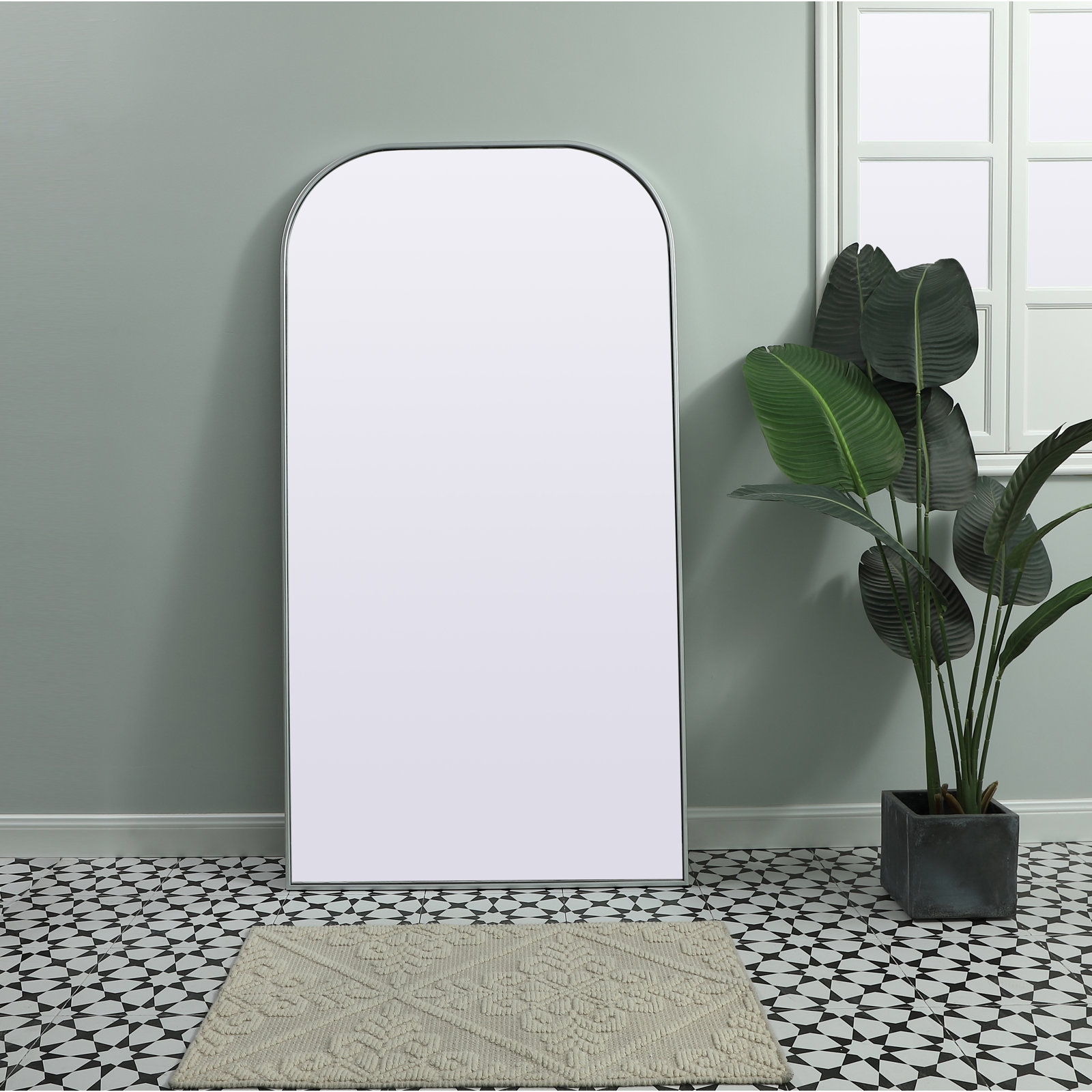 Sabine Metal Wide Arch Wall Mirror, 66" x 35", Silver