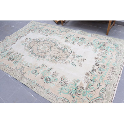 Large Vintage Turkish Handwoven Antique Beige Rug Ideal for Living Room and Bohemian Salon Decor