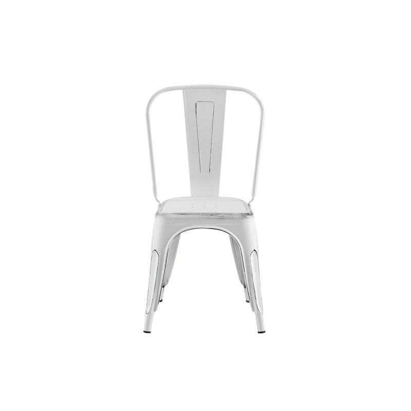 Chaises de salle à manger empilables de 18 pouces en métal blanc mat sablé de 2 pouces, faciles à nettoyer, pour les espaces intérieurs et extérieurs dans la cuisine et le bar.
