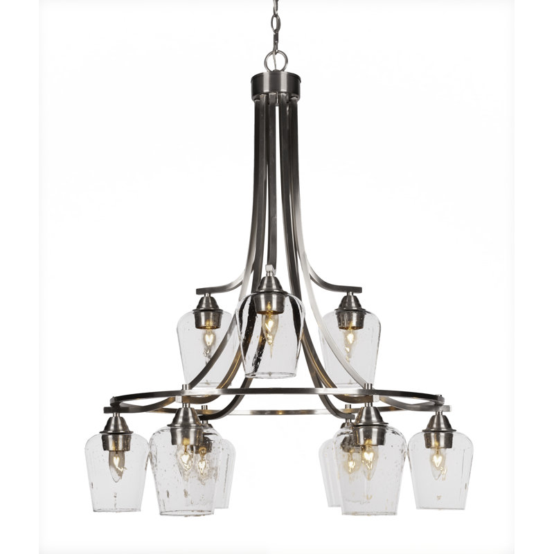 Lustre 9 lumières avec verre transparent de 5 po Michell Paramount, Nickel brossé, À bulles