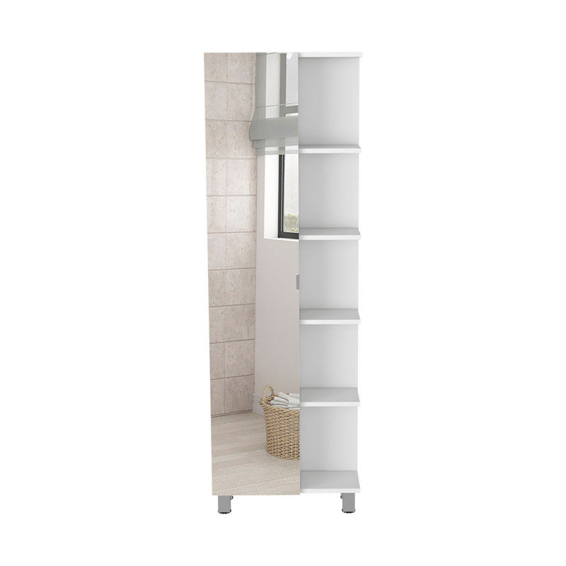 Mirror Linen Cabinet, Four Interior Shelves, Five External Shelves, White