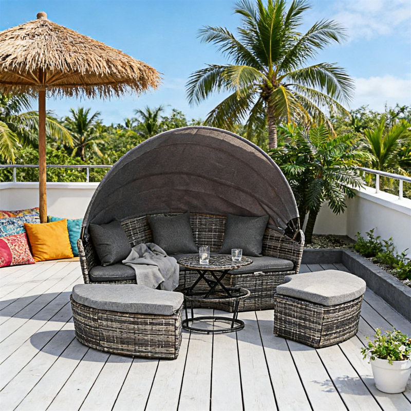 4 Piece Outdoor Convertible Patio Furniture Set, Gray