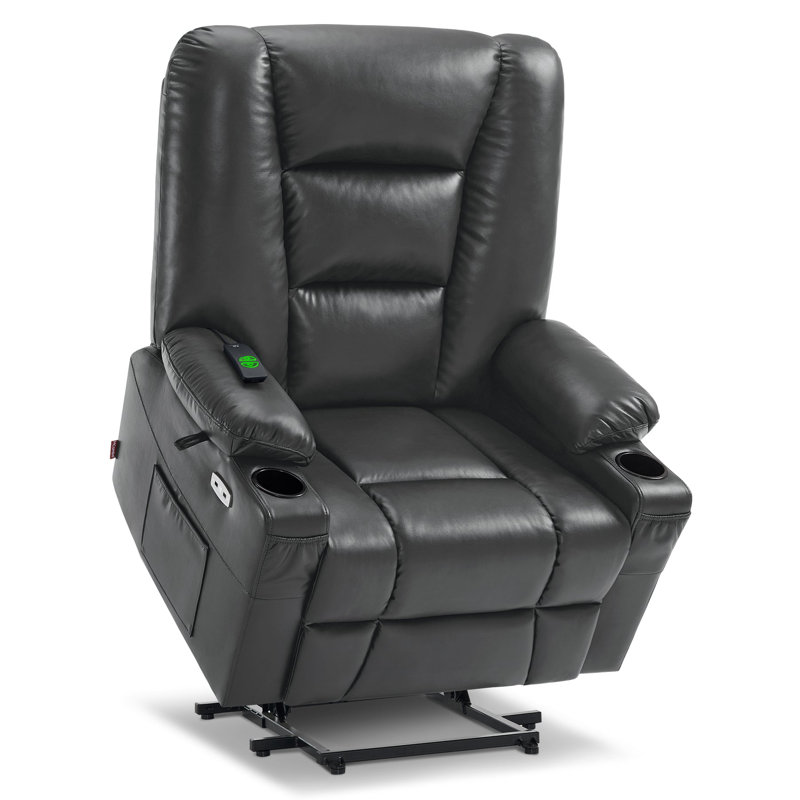 Ellamae Wide Power Recliner Lift Chair with Massage and Heat, Faux Leather, Dark Gray Faux Leather