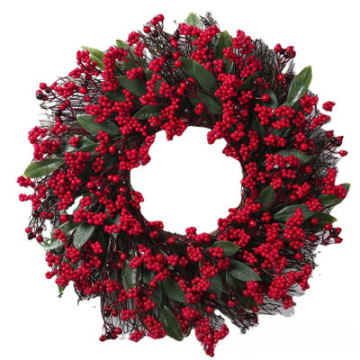18.89 inch red Berry Christmas Wreath for Front Door，Used for Wall, Window, Porch, Farmhouse, Indoor and Outdoor Home Decoration