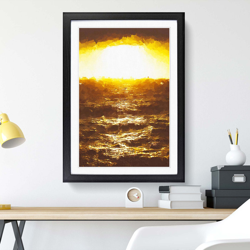 Yellow Sun over the Ocean in Abstract - Picture Frame Graphic Art Print, Black, 91cm H x 60cm W x 2cm D