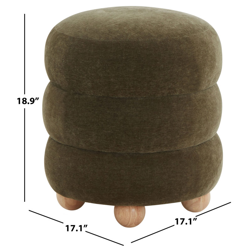 Dalisha 17" Velvet Round Ottoman, Natural, Dark Olive Green