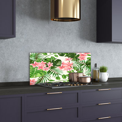 Allia Flowers And Plants - Pink - Floral Pattern - No Frame Print on Glass