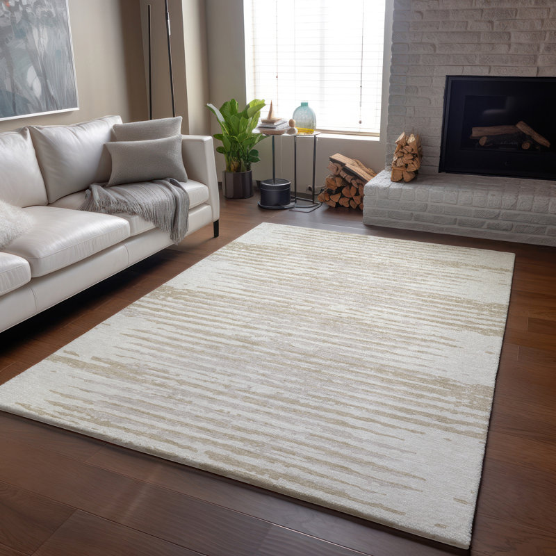 Tapis ivoire Prisco lavable à la machine de qualité supérieure, Rectangulaire 8 pi x 10 pi