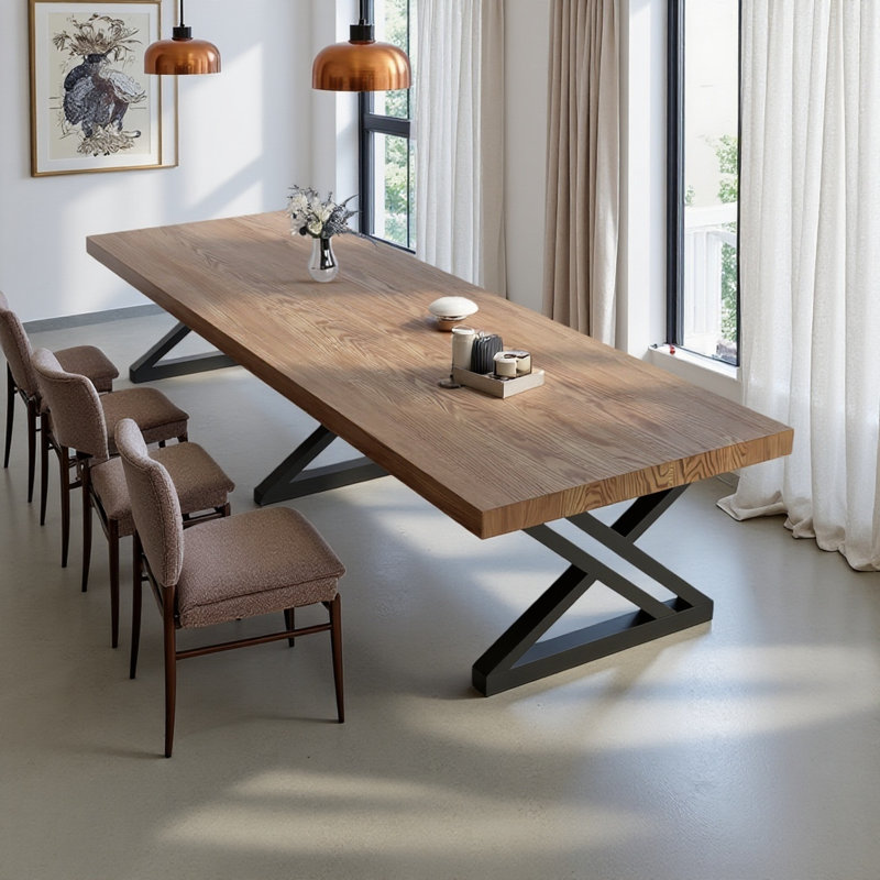 Grande table de banquet: table de salle à manger rectangulaire en bois massif de style industriel moderne de 110,23 pouces