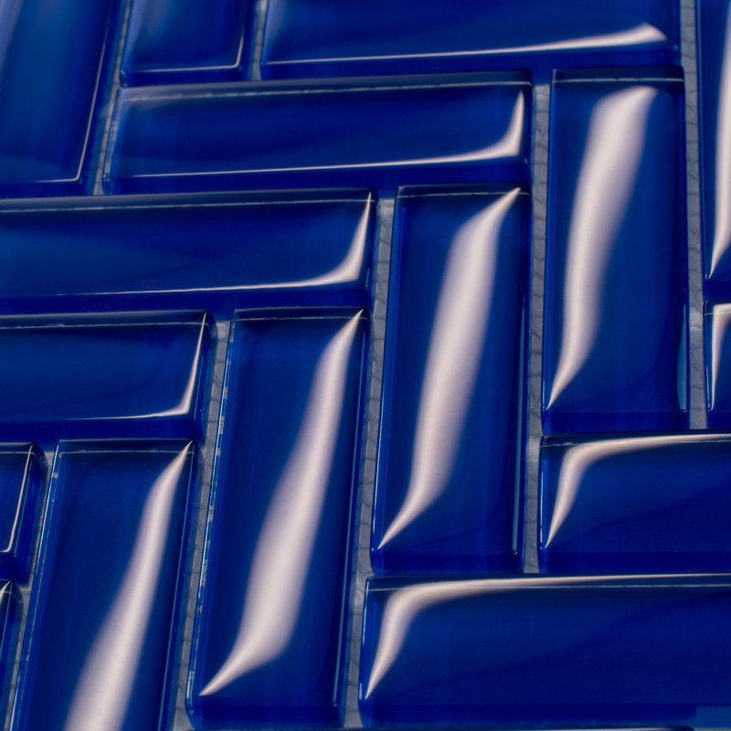 11"X 12.6" Herringbone Polished Glass Mosaic Tile, Cobalt Blue