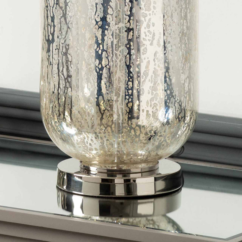 Crosthwait 77.5cm Table Lamp with Glass Base For Bedroom Furniture, Bedside Buffet Lamp with Silk Shade, Silver, Gray, Silver