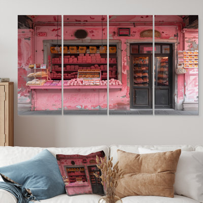 «Pink Gray Vintage Boutique Charm - Stores & Boutiques», ensemble d'art sur toile