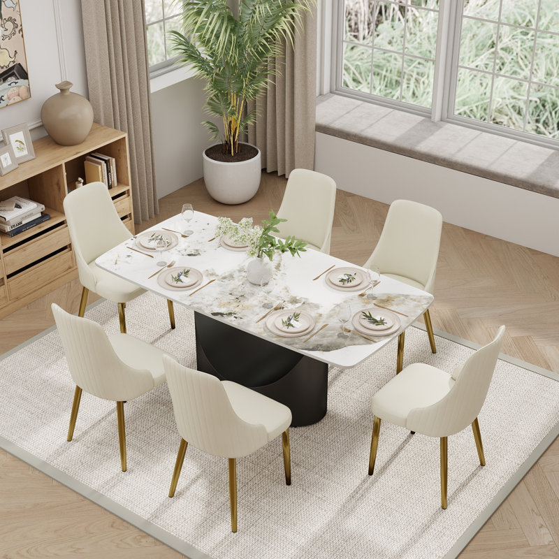 Table de salle à manger Aliyas, Noir, Blanc, H 29,53 po x L 70,9 po x l 35,4 po