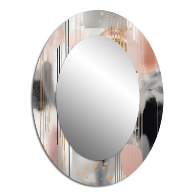 Rayures et lignes roses Modern Art II - miroir mural ovale moderne rose