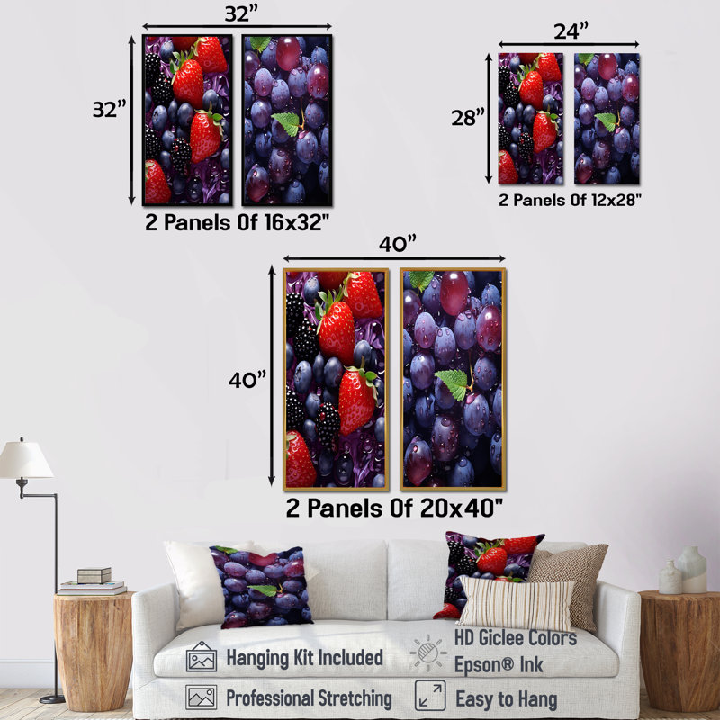 «Vibrant Violet», ensemble de 2 reproductions d'art sur toile - fruits, H 28 po x l 25 po, Toile tendue