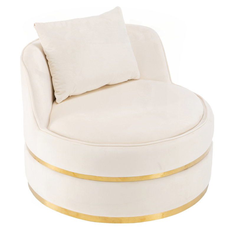 Eulla Swivel Barrel Chair, Beige Velvet