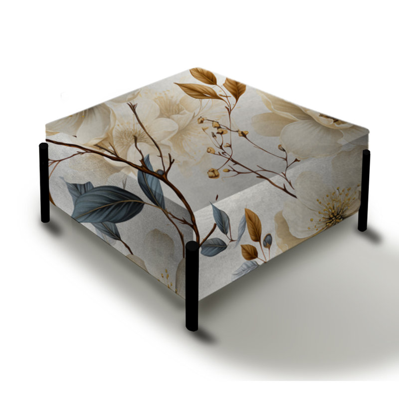 Delapena Chavers Harmony of White and Blue Poppies I - Grand repose-pieds carré floral