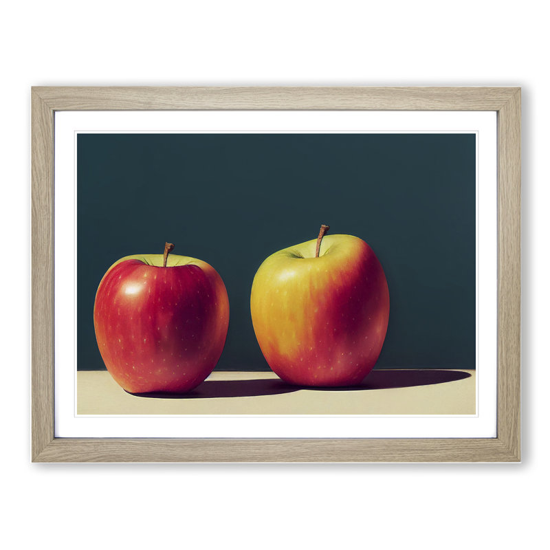 Two Apples Fruit Vol.3 - Framed Print, 25cm H x 34cm W x 2cm D, Oak Framed