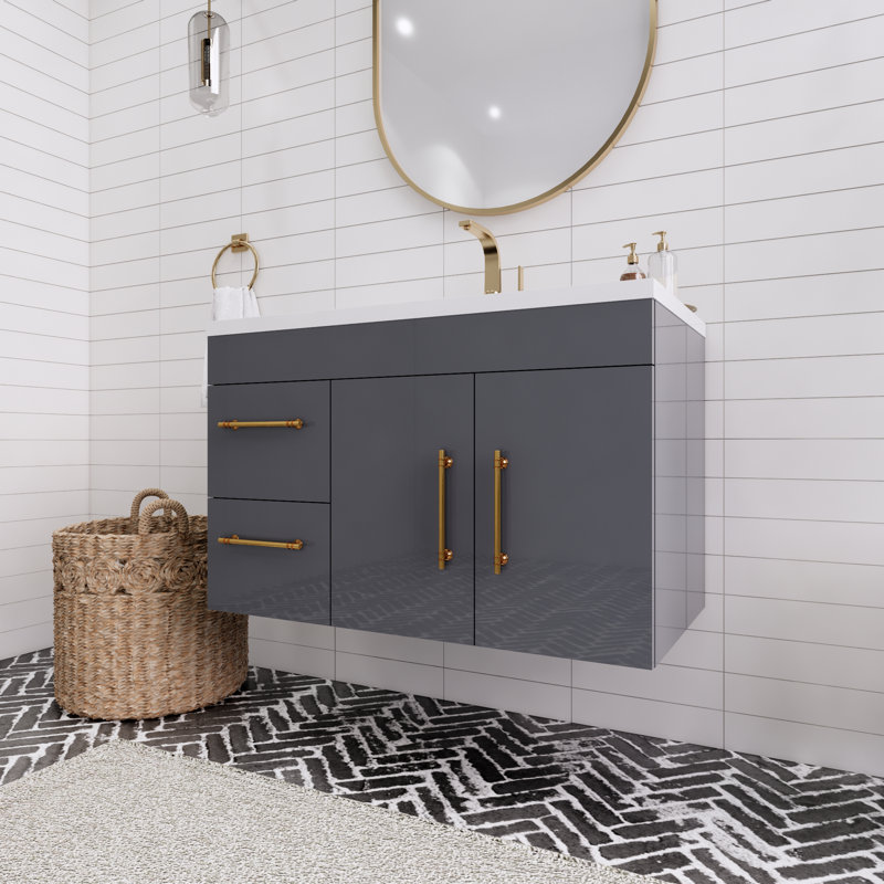 Ensemble de meuble-lavabo simple mural 36 po Spring, Gris brillant