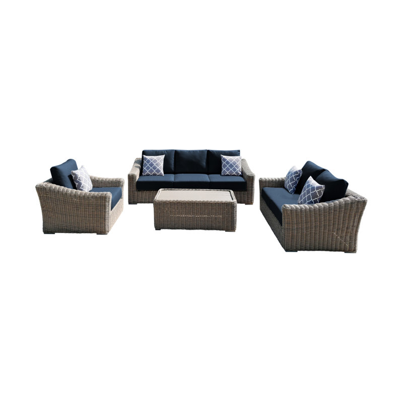 Ensemble de conversation avec canapé et coussins 4 pièces Tulum, Bleu