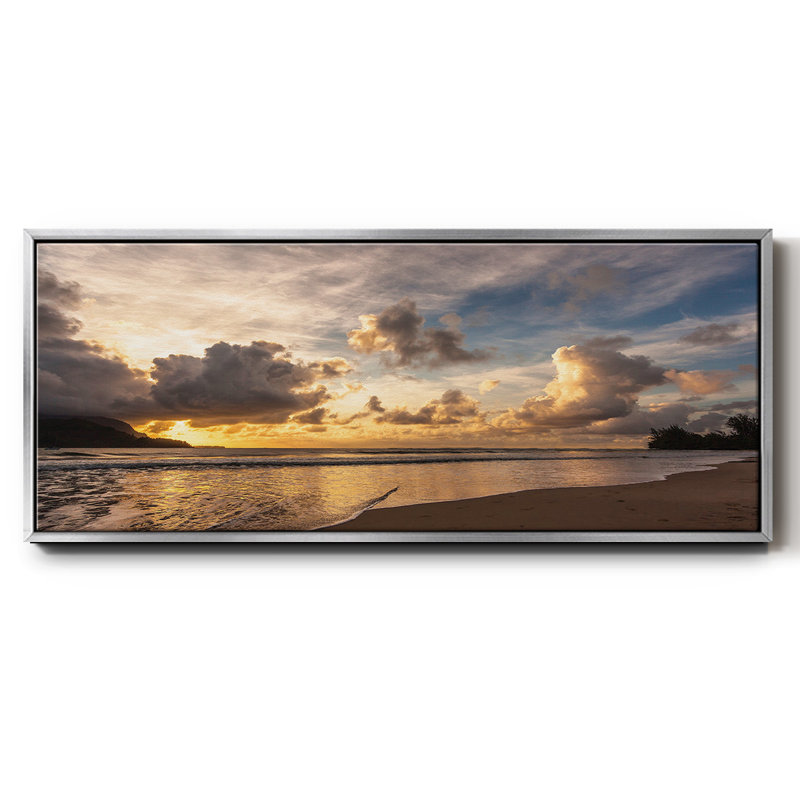 Coucher de soleil dans la baie de Hanalei, peinture sur toile, H 8 po x l 20 po, Argent