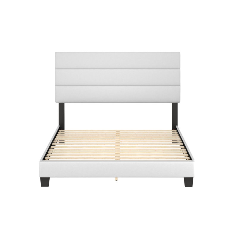 Piedmont Light Faux Leather Queen Platform Bed with Tufted Headboard