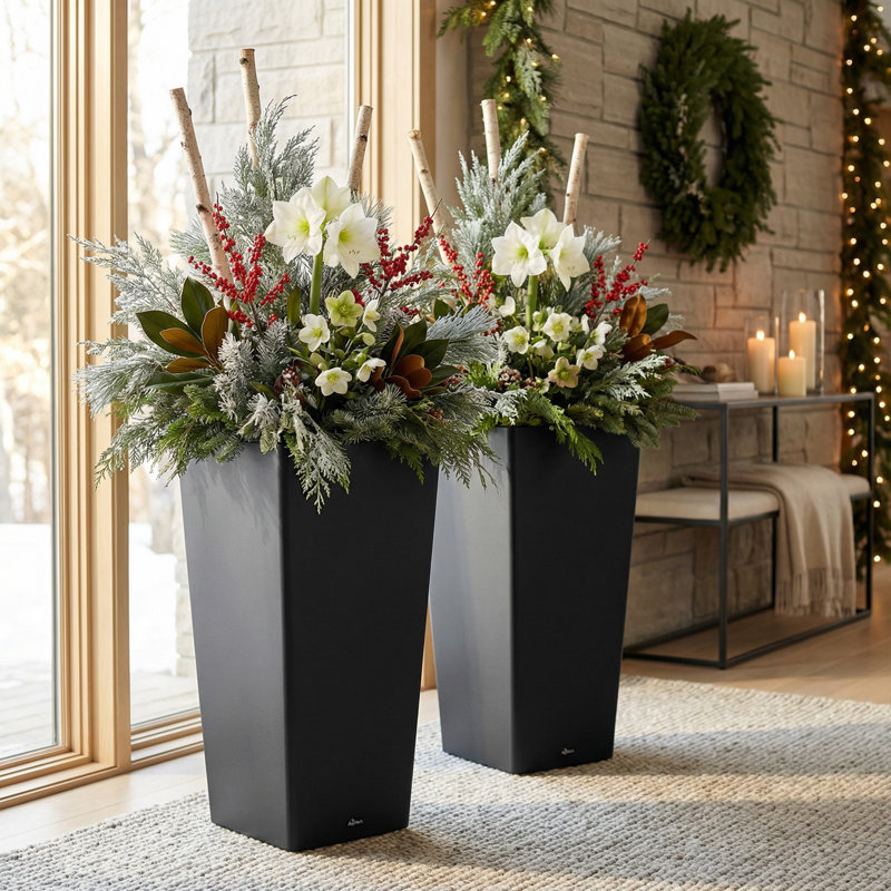 Grand bac à fleurs carré de 28 po avec tablette pour plante, 2