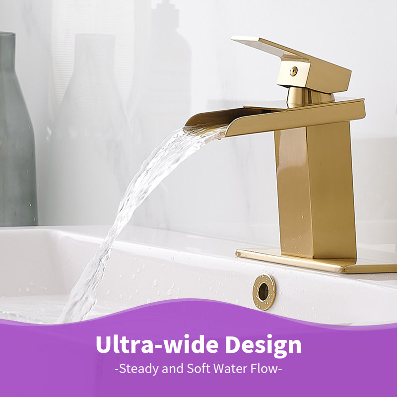 Brushed Gold Brass Single Handle Waterfall Bathroom Faucet