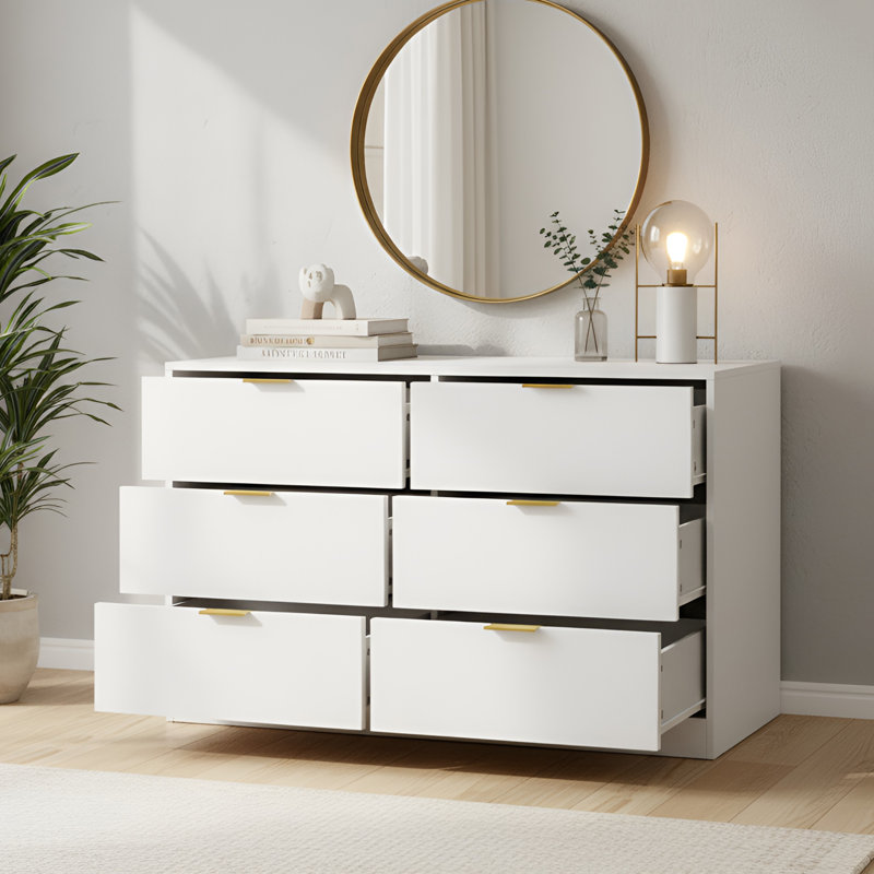 Commode 6 tiroirs 47,2 po, Blanc