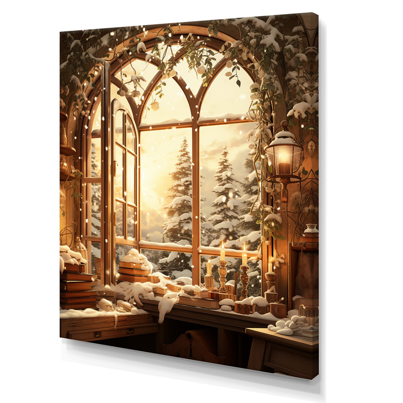 «Christmas Winter Window View I - Winter Landscape», impressions sur toile, Toile tendue, H 32 po x l 16 po x P 1 po
