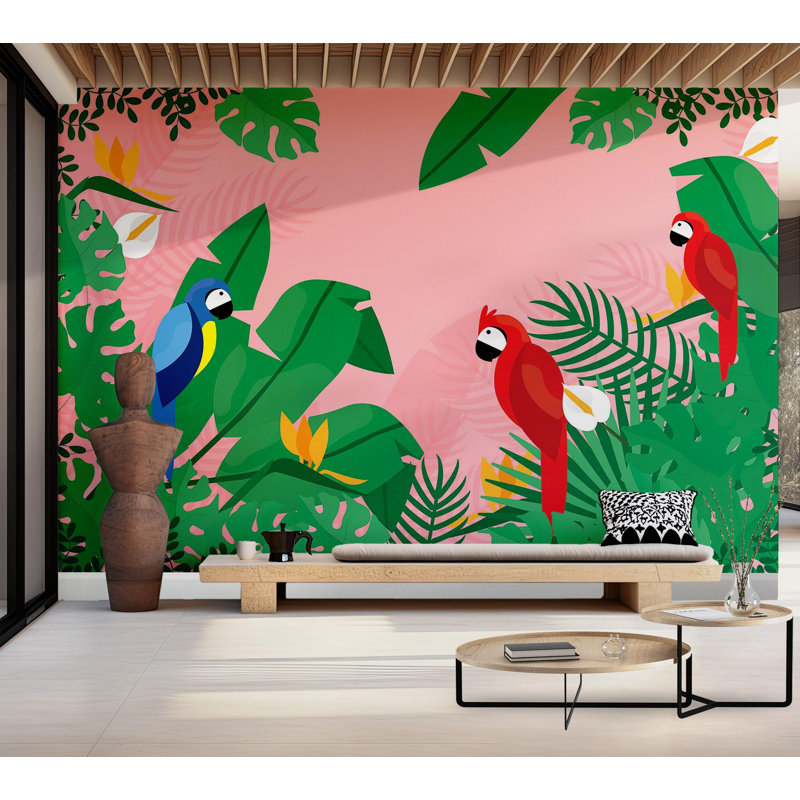 Papier peint de qualité supérieure - Perroquets tropicaux, L 120 po x l 180 po