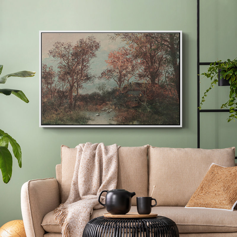 Paysage rétro -DXVII, Toile avec cadre blanc, H 27 po x l 41 po x P 2 po