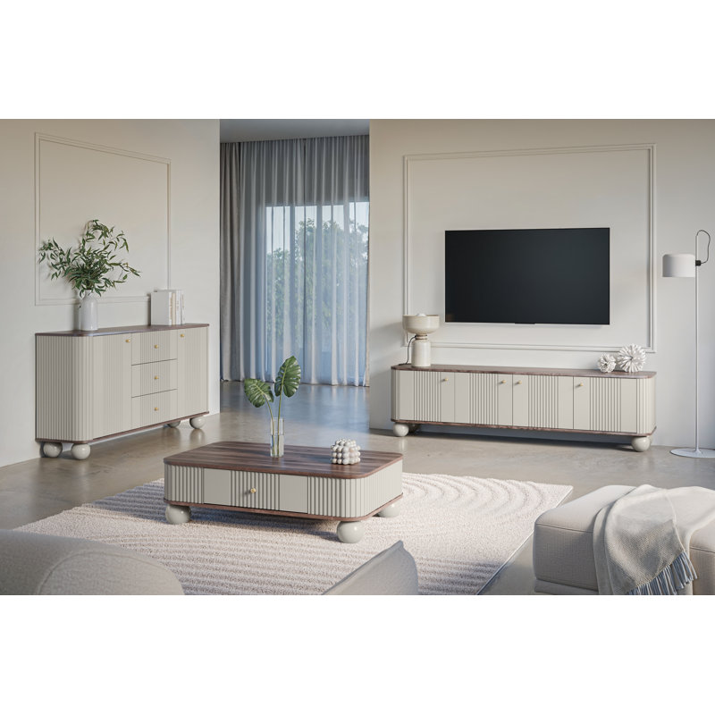 Dayzee Unfinished TV Stand for TVs up to 55", Cashmere/Nut/Gold