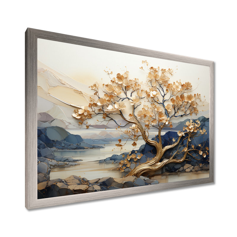 «Gilded Beauty Maple Tree I», art mural sur toile érable, H 16 po x l 32 po x P 1 po, Cadre simple argenté