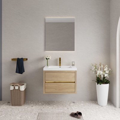 Meuble-lavabo mural 36 po avec lavabo, meuble de rangement flottant pour salle de bain avec comptoir en résine de pierre et tiroirs à fermeture en douceur entièrement assemblés, blanc brillant 24V15-36GW-W1920P385576