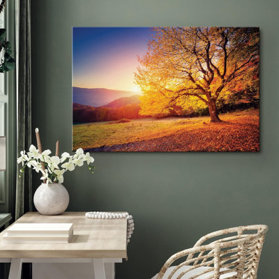 Paysage naturel «Neon Sunset Over Autumn Fall Forest Field» sur toile